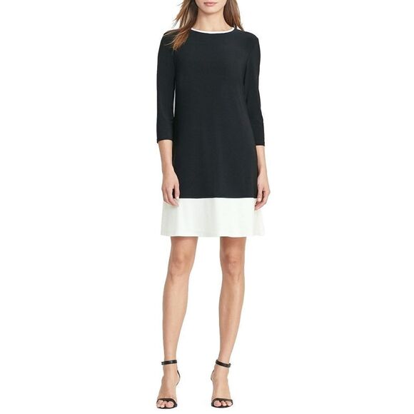 New! RALPH LAUREN Women's Colorblock Jersey Shift Dress 3/4 Sleeve - Picture 1 of 7